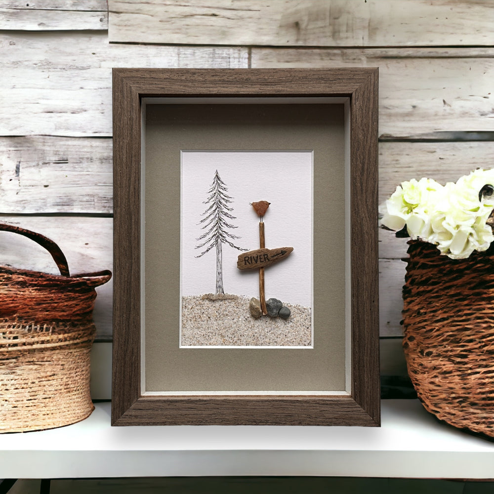 Sea Glass Bird on a River Sign Picture With Real Beach Sand