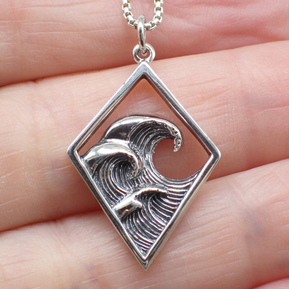 
                  
                    Sterling Silver Three Waves Pendant in Diamond Frame
                  
                