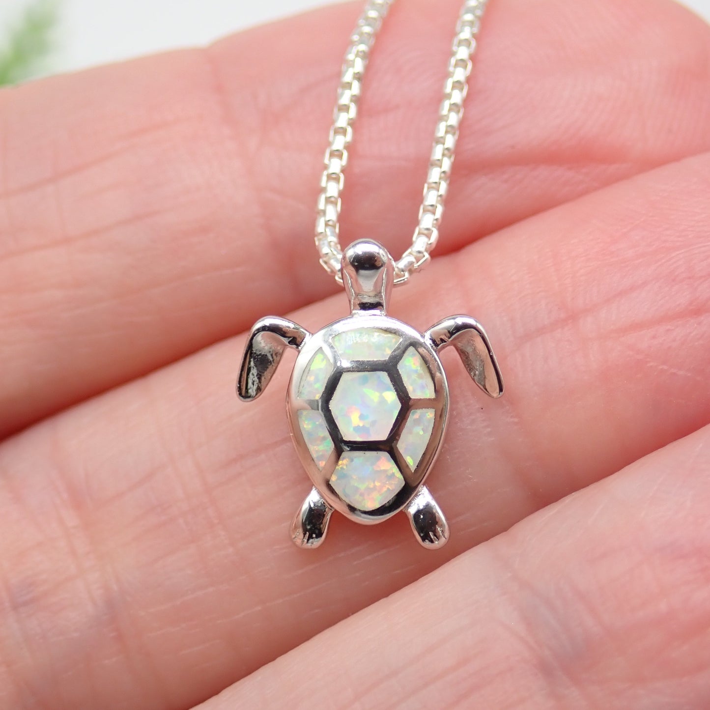 sterling silver white opal turtle charm