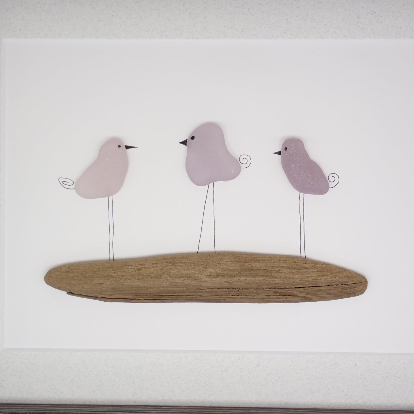 Three Sea Glass Birds on Driftwood Picture