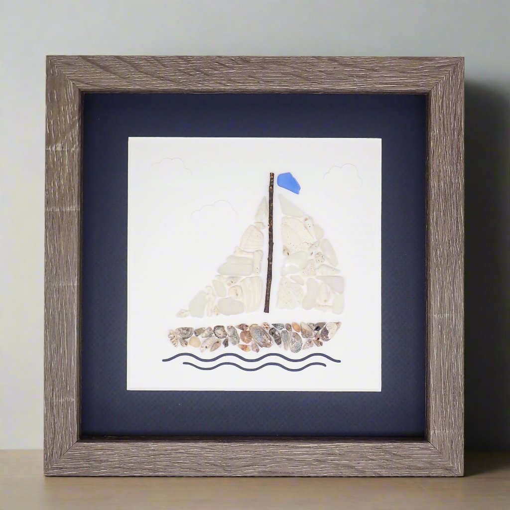 sea glass sail boat mosaic