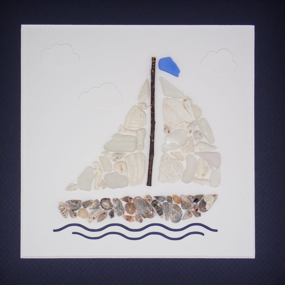 Sea Glass Sail Boat Mosaic Picture