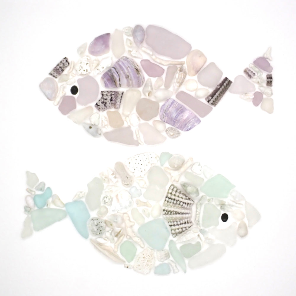 Aqua & Purple Sea Glass Fish Mosaic Picture