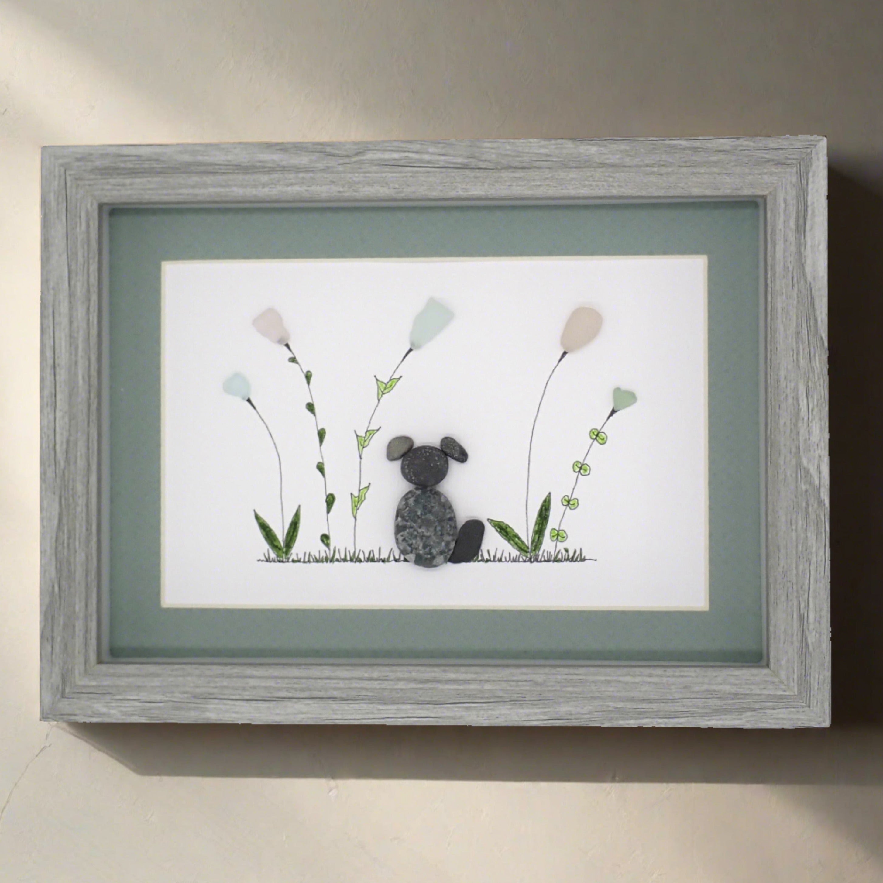 Dog in a Garden Sea Glass Pebble Art – Driftsea Creations