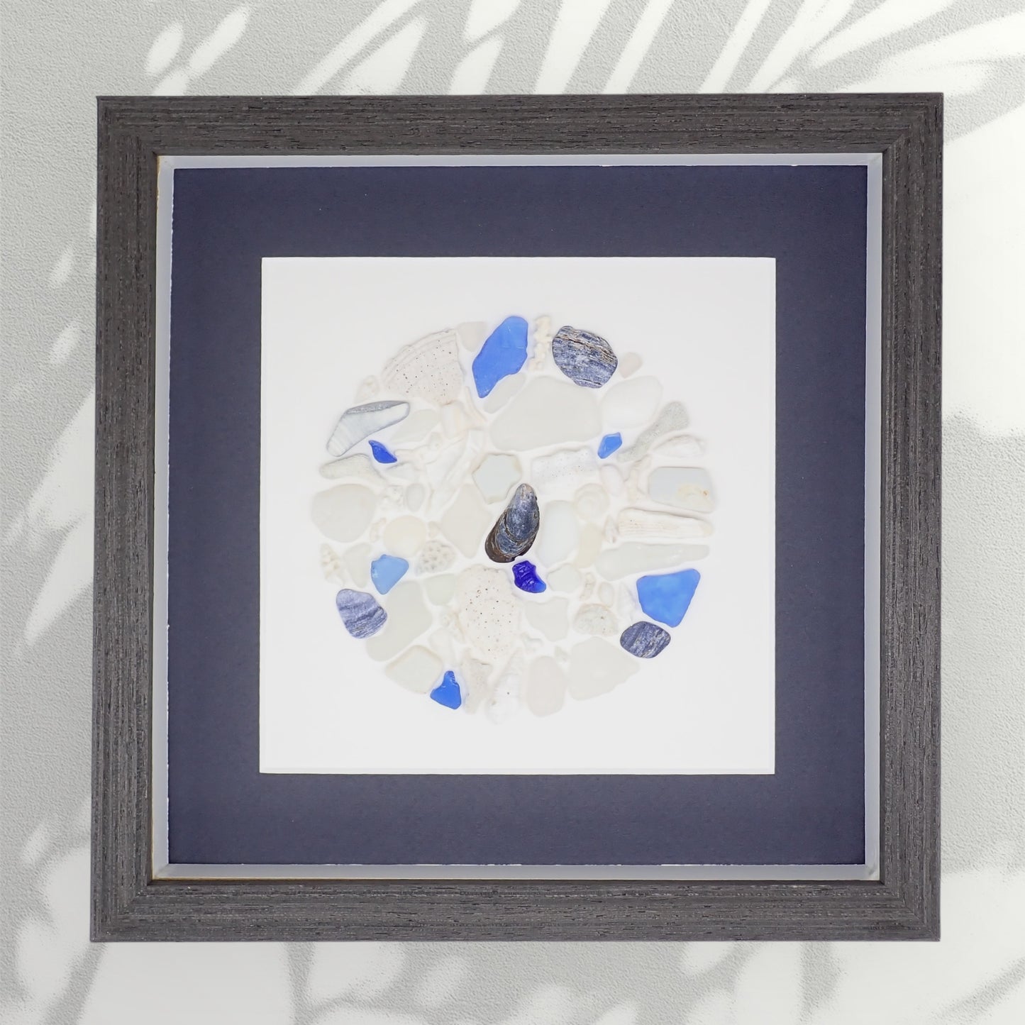 Blue Sea Glass, Coral, Shells & Pottery Mosaic Picture