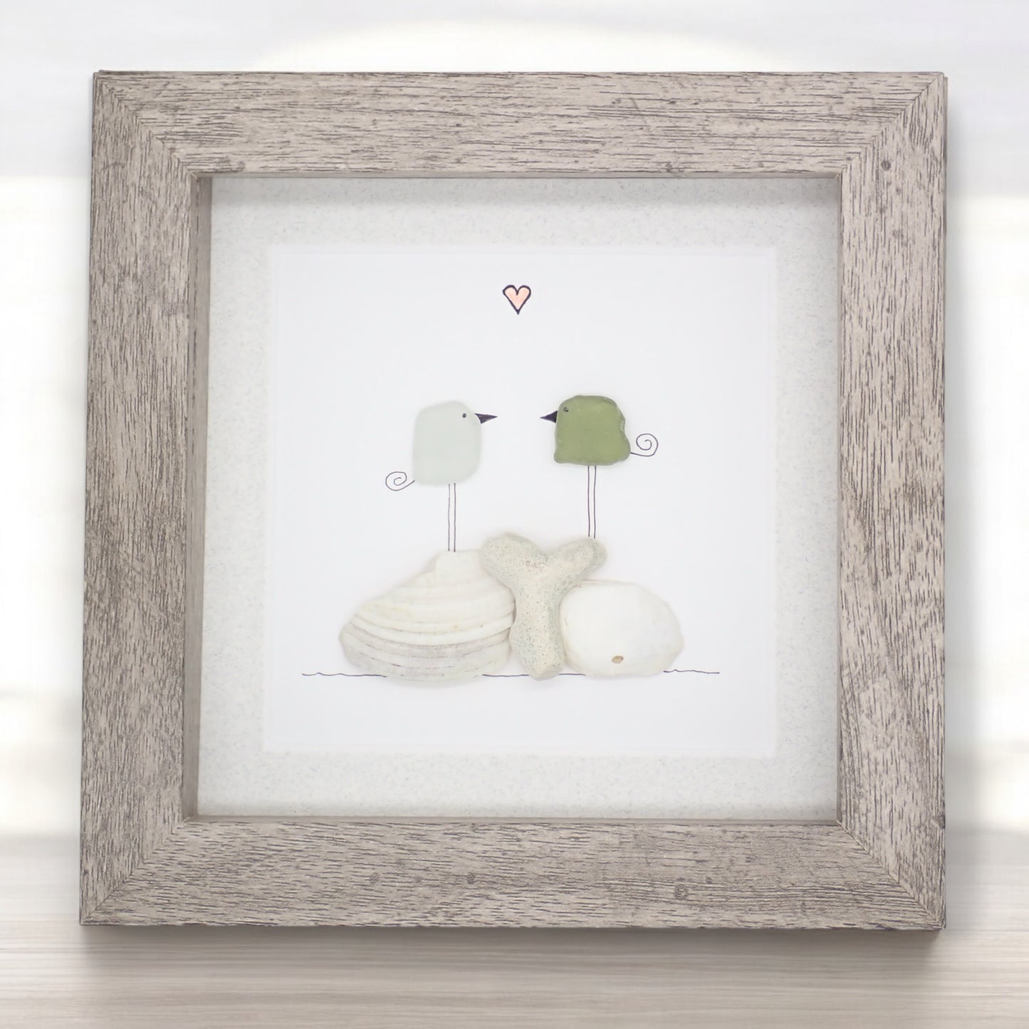 Sea Glass Love Birds On Shells & Coral Picture